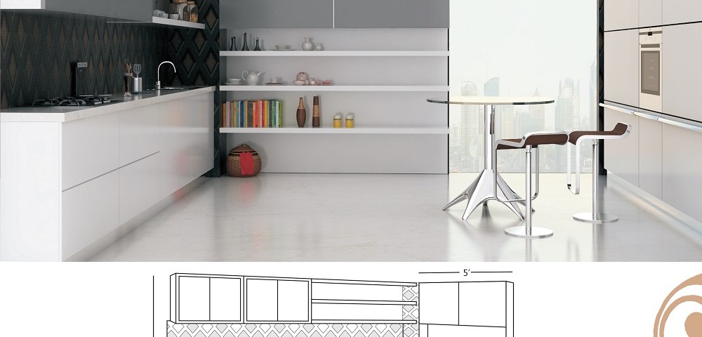 Single Line Large Kitchen design with a Serving Table